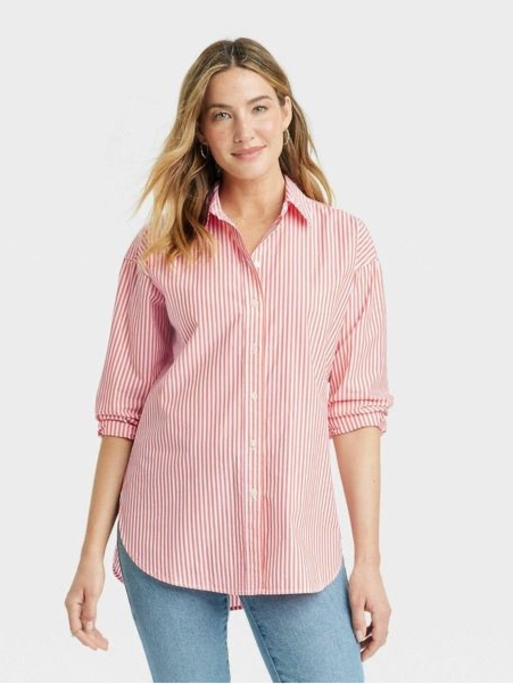 Universal Thread Red White Pinstripe Button Up Shirt Oversize Size Large